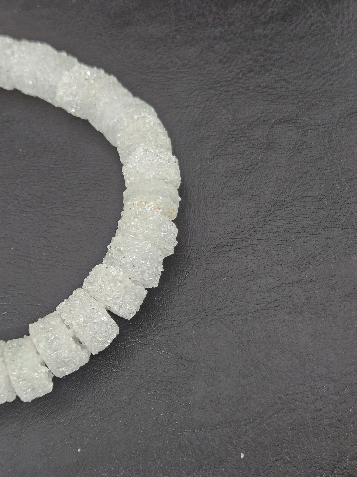 White Krobo Sugar Glass Short Tube Beads | Handcrafted Recycled Glass Beads from Ghana | Approx. 32 Beads Per Strand