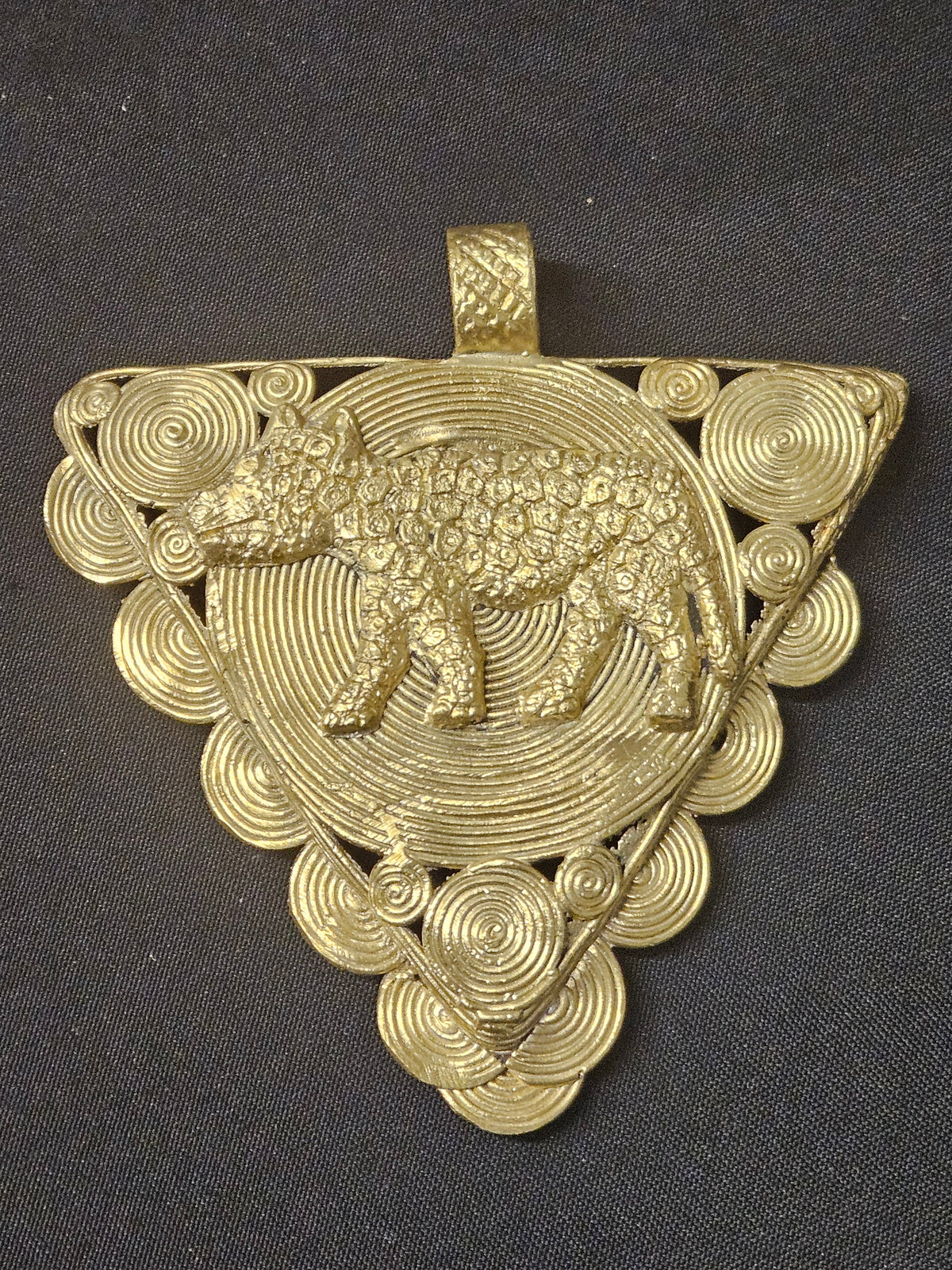 African Brass Leopard Pendant with Adinkrahene Symbol – Ghana
