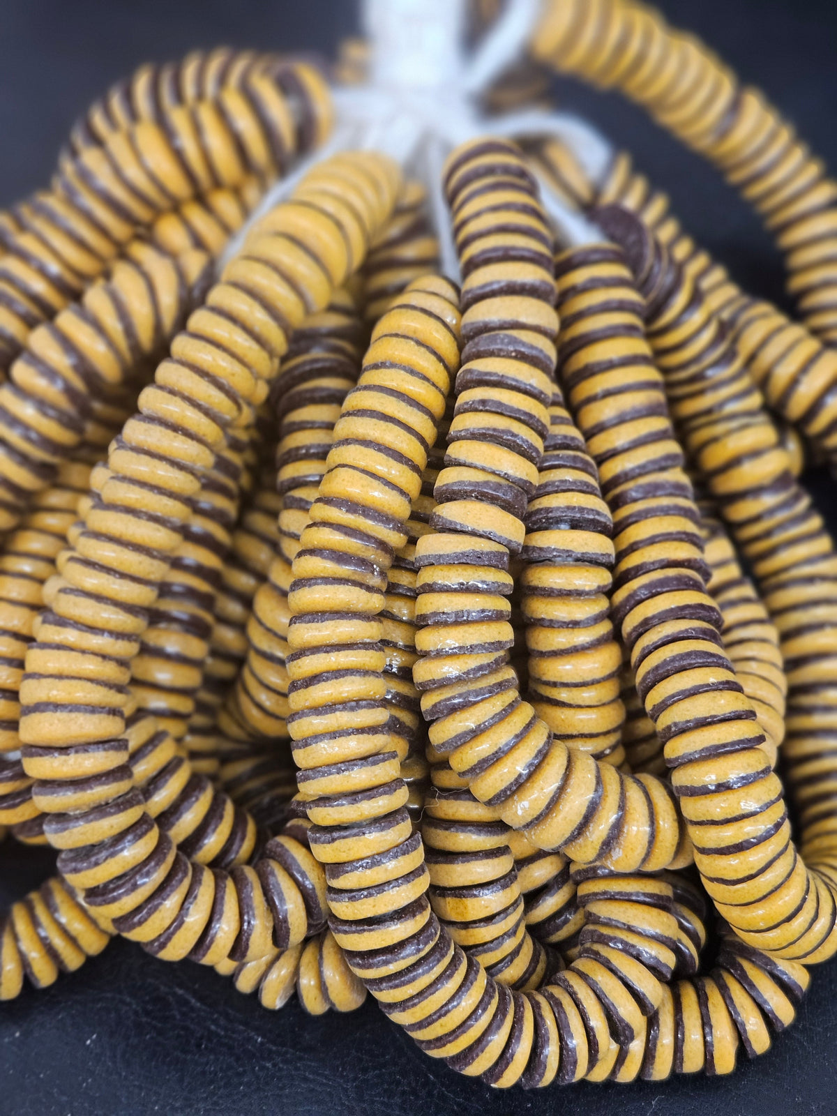 Handmade Golden Ochre & Brown Krobo Glass Spacer Beads, African Recycled Glass Beads, Ghana Jewelry Making Supplies