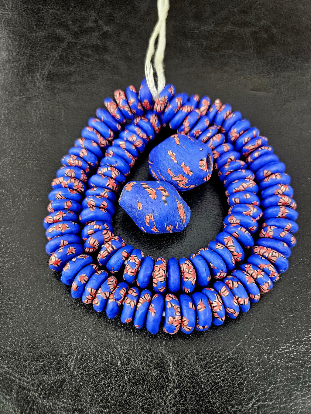 African Glass Bead Bundle – Cobalt Blue Krobo Rondelles + Focal Beads