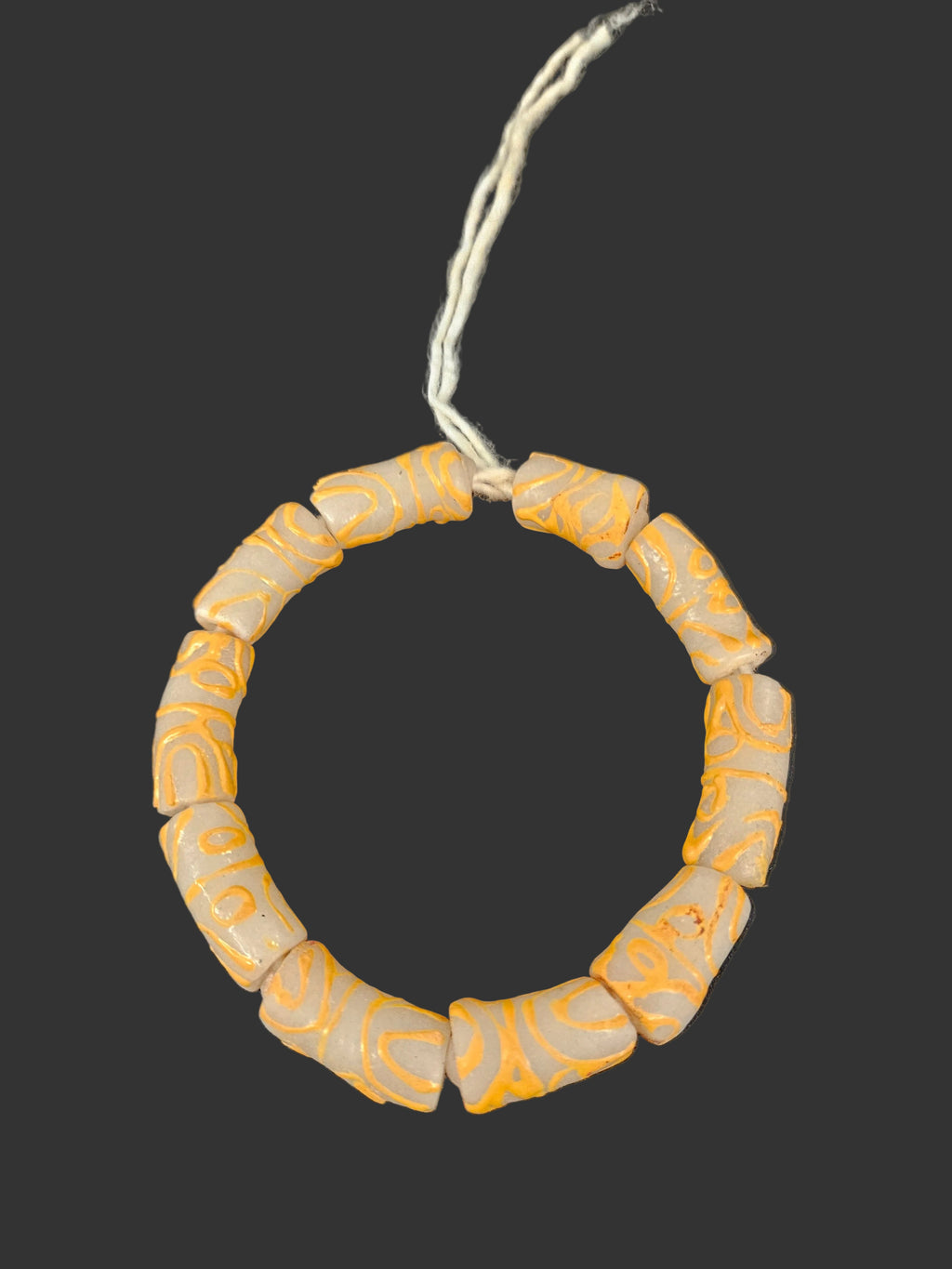African Glass Beads – Painted Krobo Long Tubes, Frosty White & Gold Beads