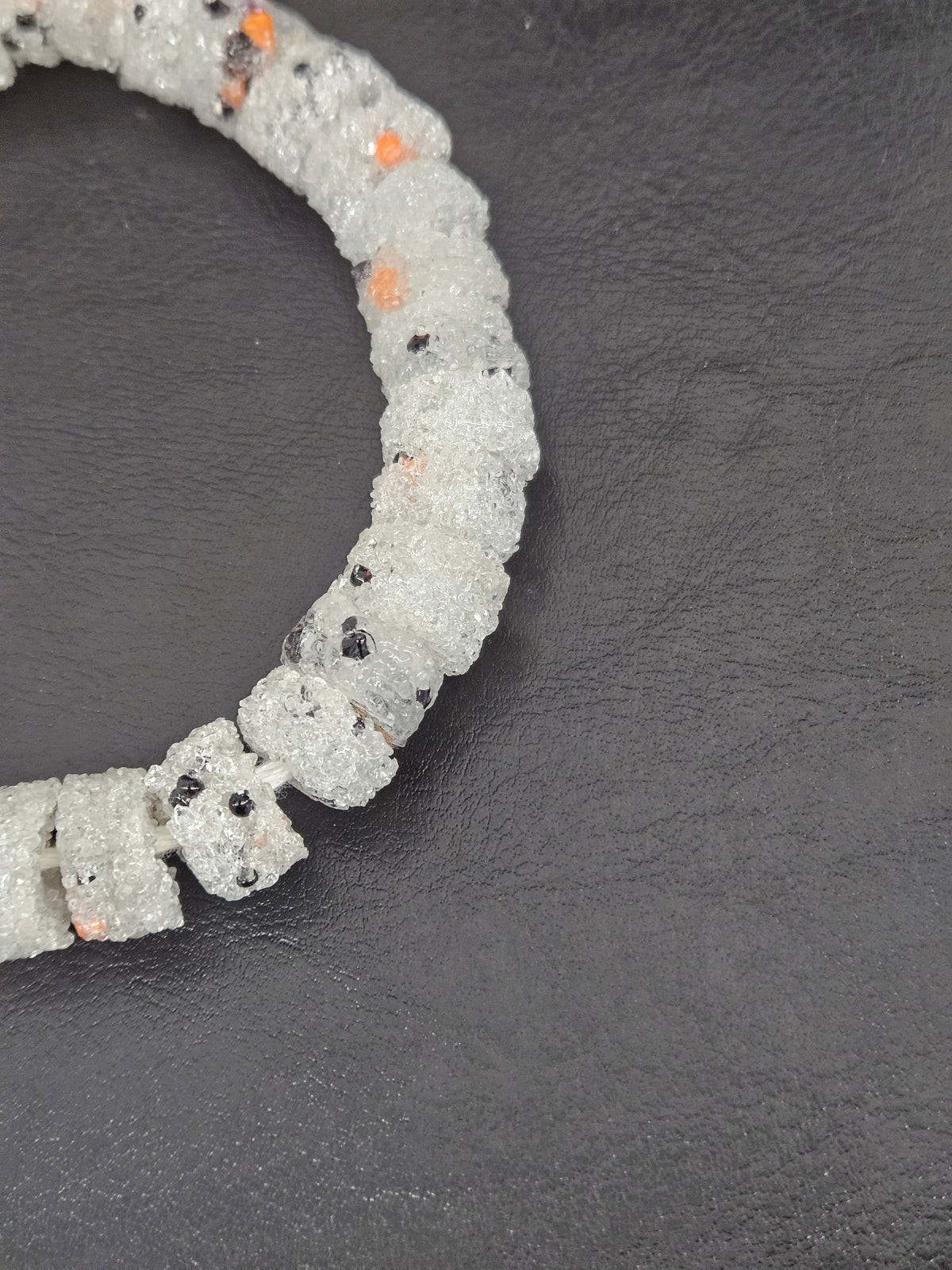White Confetti Krobo Sugar Glass Short Tube Beads | Handcrafted Recycled Glass Beads from Ghana | Approx. 32 Beads Per Strand