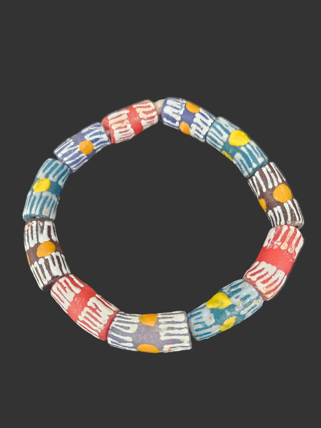 African Glass Beads – Painted Krobo Long Tubes, Multicolor Krobo Beads