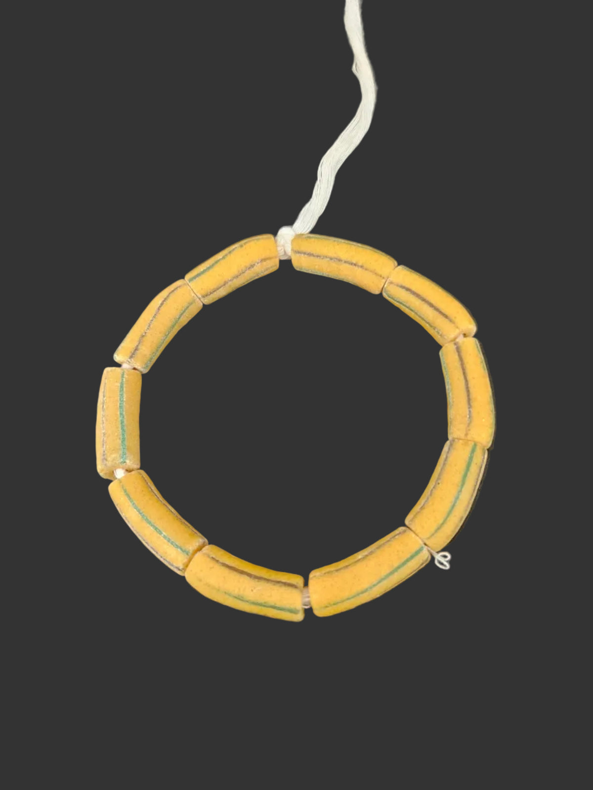 African Glass Beads – Painted Krobo Long Tubes, Mustard & Green Handmade Beads