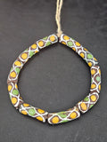 Chocolate Brown Krobo Painted Glass Tube Beads with Golden Yellow & Leaf Green Mosaic Motifs | Handcrafted Recycled Glass from Ghana