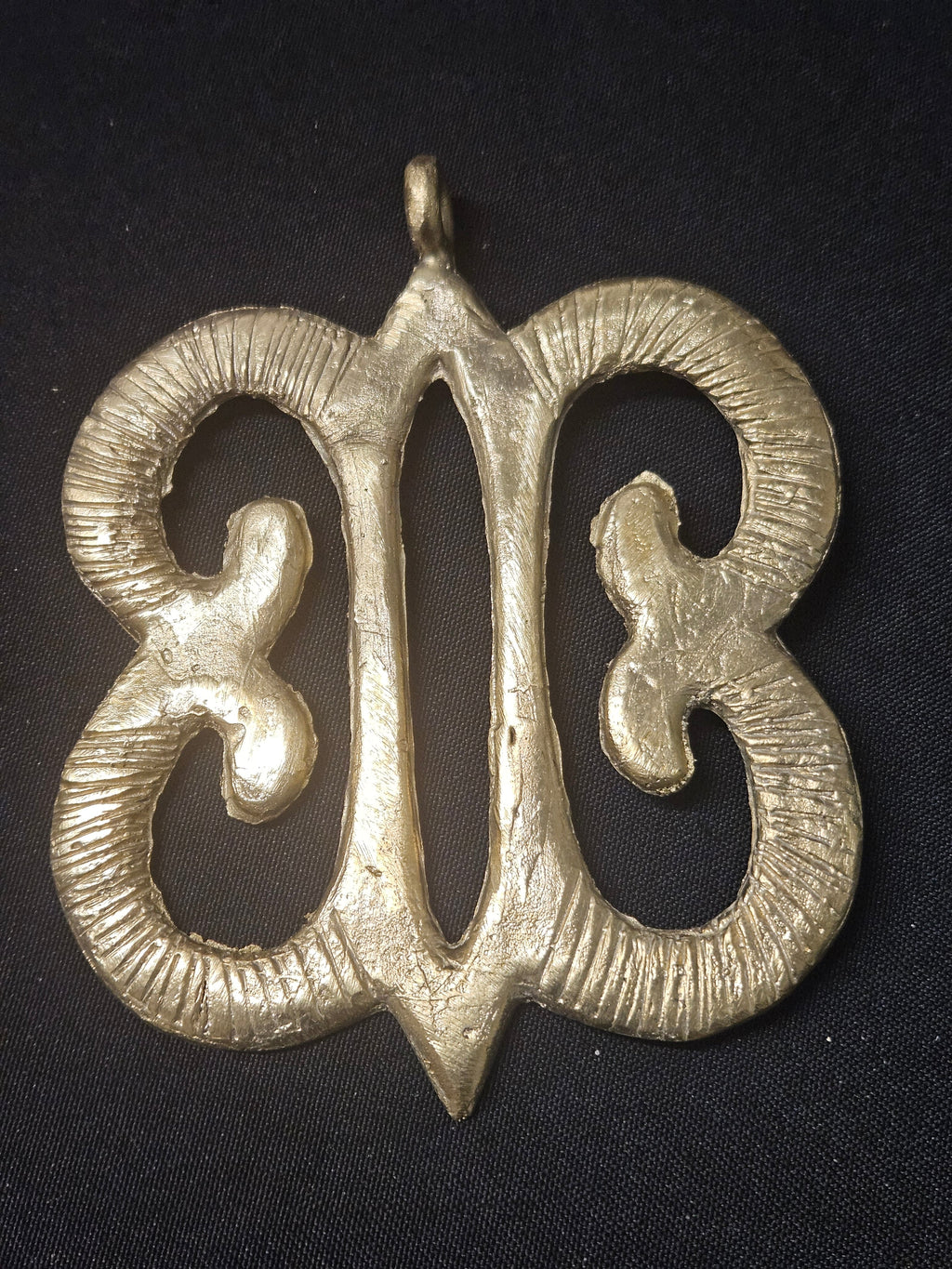 Large Handcrafted Hye Won Hye African Brass Pendant | Authentic Ghana Adinkra Symbol