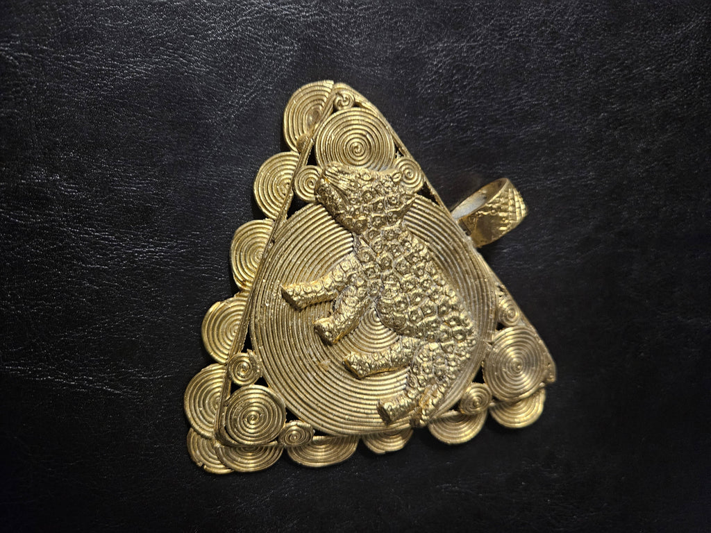 African Brass Leopard Pendant with Adinkrahene Symbol – Ghana