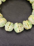 Green & Ivory Krobo Sugar Glass Rondelle Beads | Handcrafted Recycled Glass Beads from Ghana | Approx. 30 Beads Per Strand