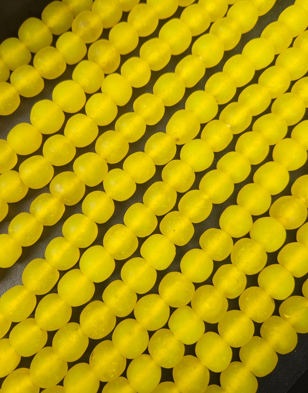 Golden Sunrise Krobo Pocket Glass Beads | Handcrafted Ghana Recycled Glass Beads | Frosted Yellow Artisan Beads