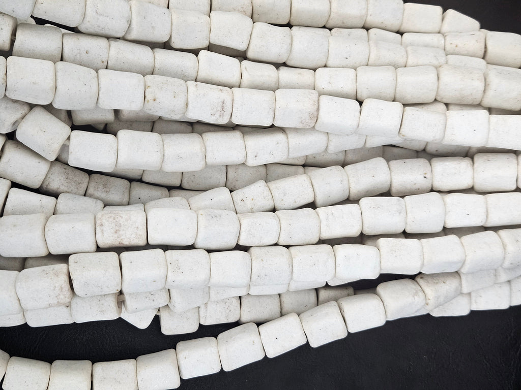 Classic Ivory Cube Tube Krobo Powdered Glass Beads | Handmade Recycled Glass Beads from Ghana | 30–32 Beads