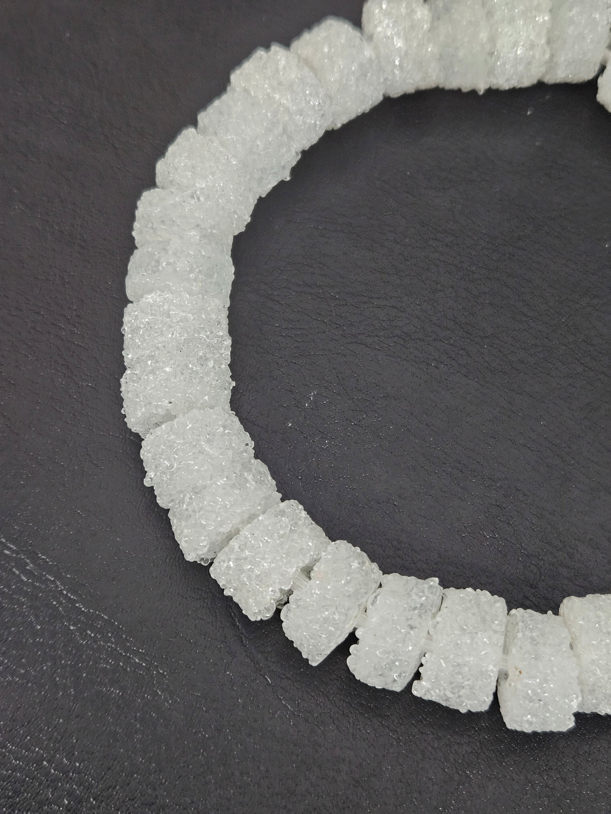 White Krobo Sugar Glass Short Tube Beads | Handcrafted Recycled Glass Beads from Ghana | Approx. 32 Beads Per Strand