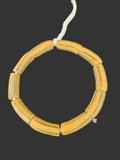 African Glass Beads – Painted Krobo Long Tubes, Mustard & Green Handmade Beads