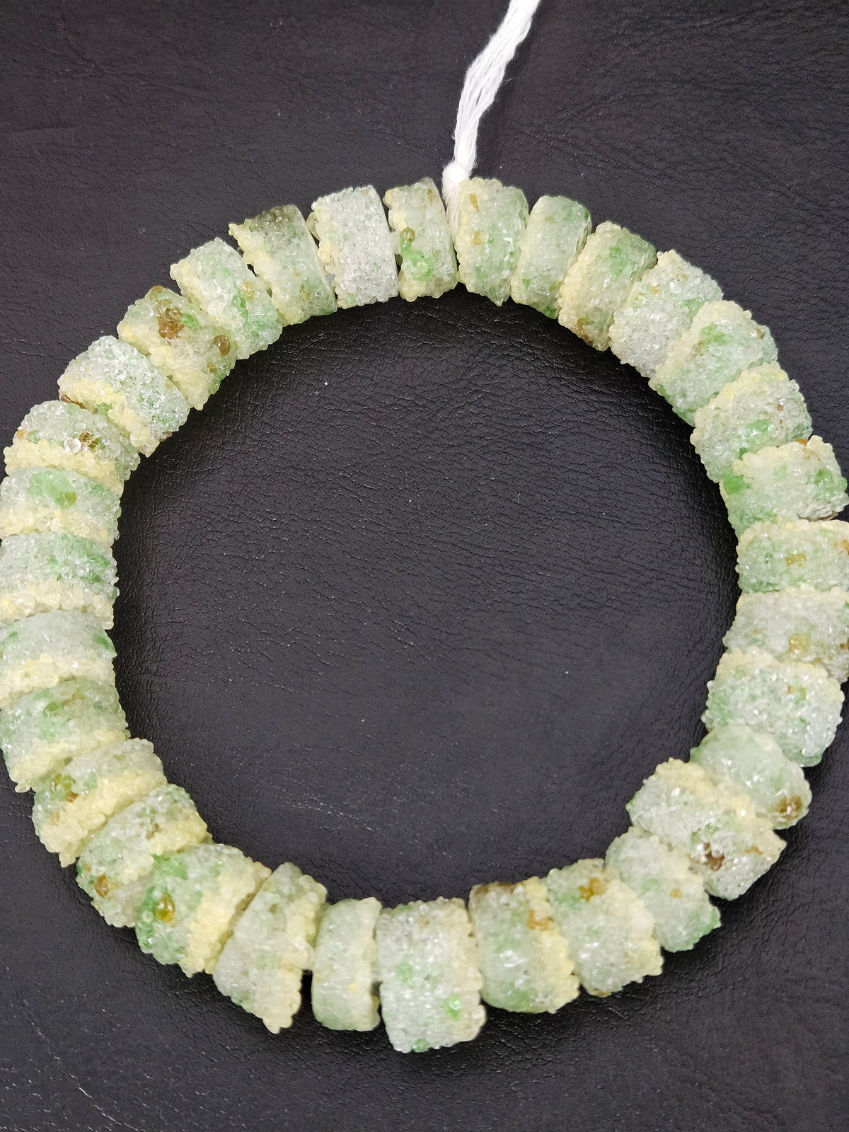Green & Ivory Confetti Krobo Sugar Glass Short Tube Beads | Handcrafted Recycled Glass Beads from Ghana | Approx. 32 Beads Per Strand
