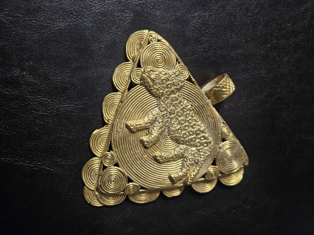African Brass Leopard Pendant with Adinkrahene Symbol – Ghana