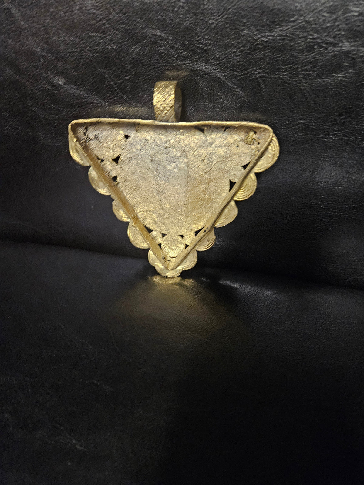 African Brass Leopard Pendant with Adinkrahene Symbol – Ghana
