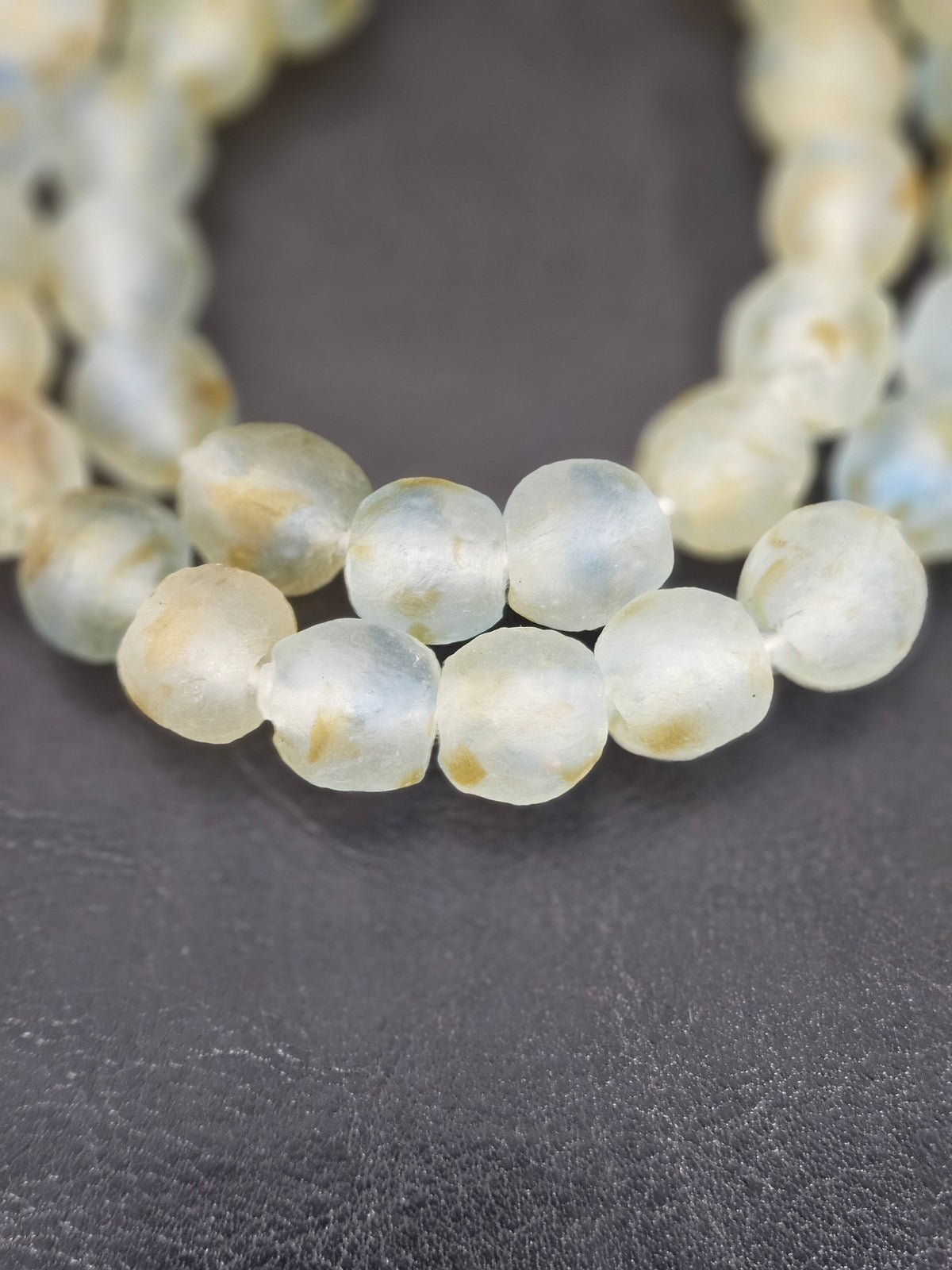 Authentic African Beads from Ghana | Chunky Translucent Recycled Glass Beads | Frosted Ocean Mist Krobo Beads 12–14mm