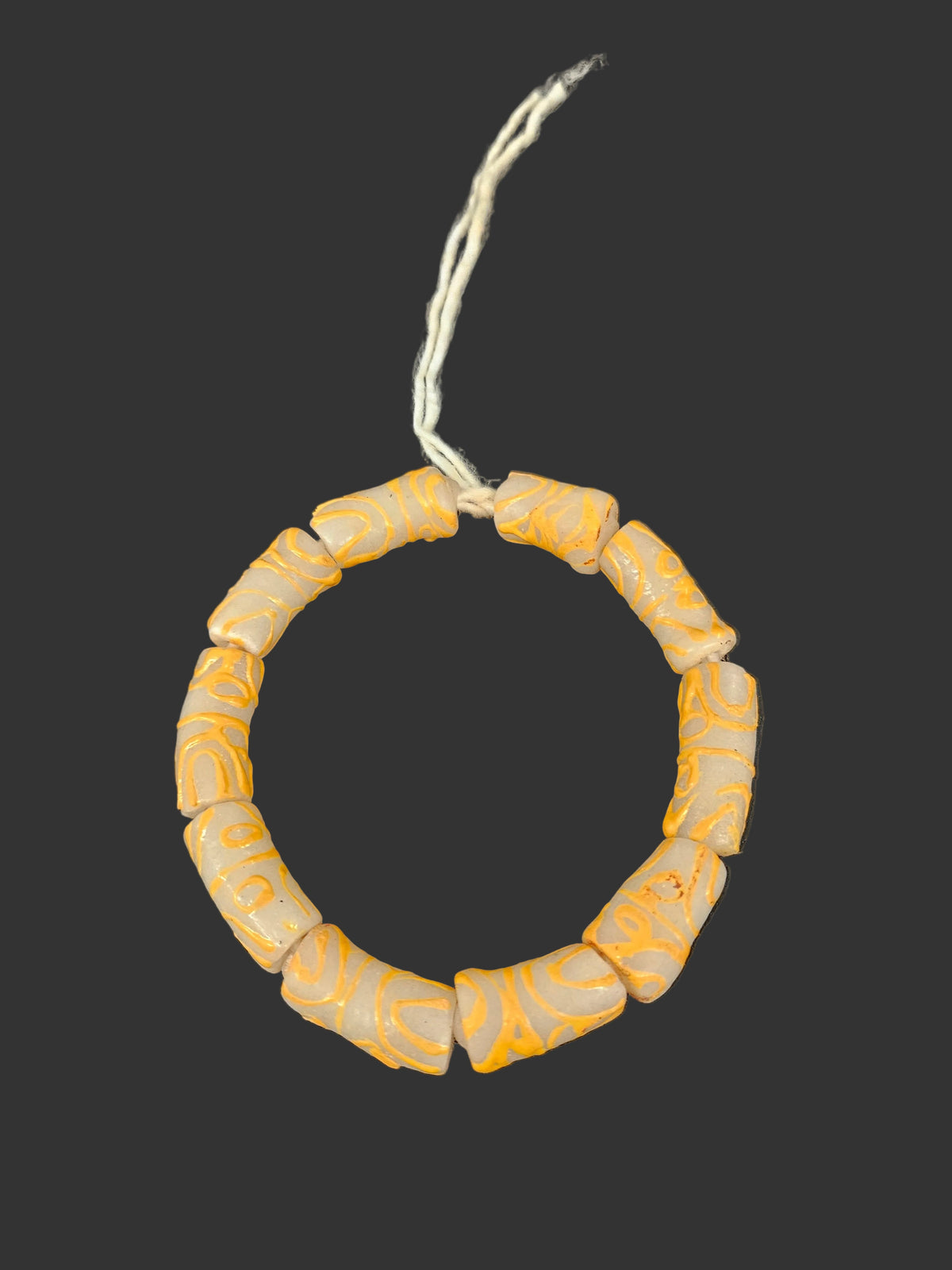 African Glass Beads – Painted Krobo Long Tubes, Frosty White & Gold Beads