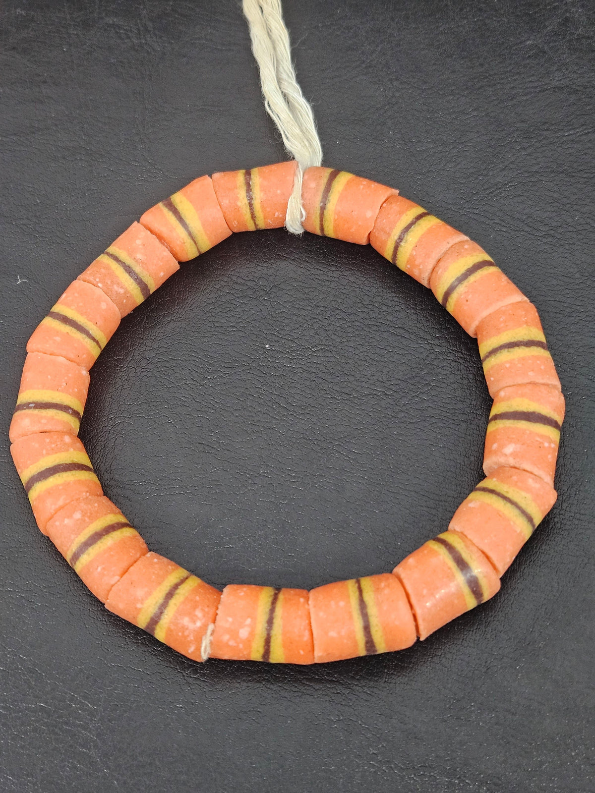 Orange Striped Krobo Kente Glass Beads | Handcrafted Powdered Glass Beads from Ghana | Approx. 17 Beads