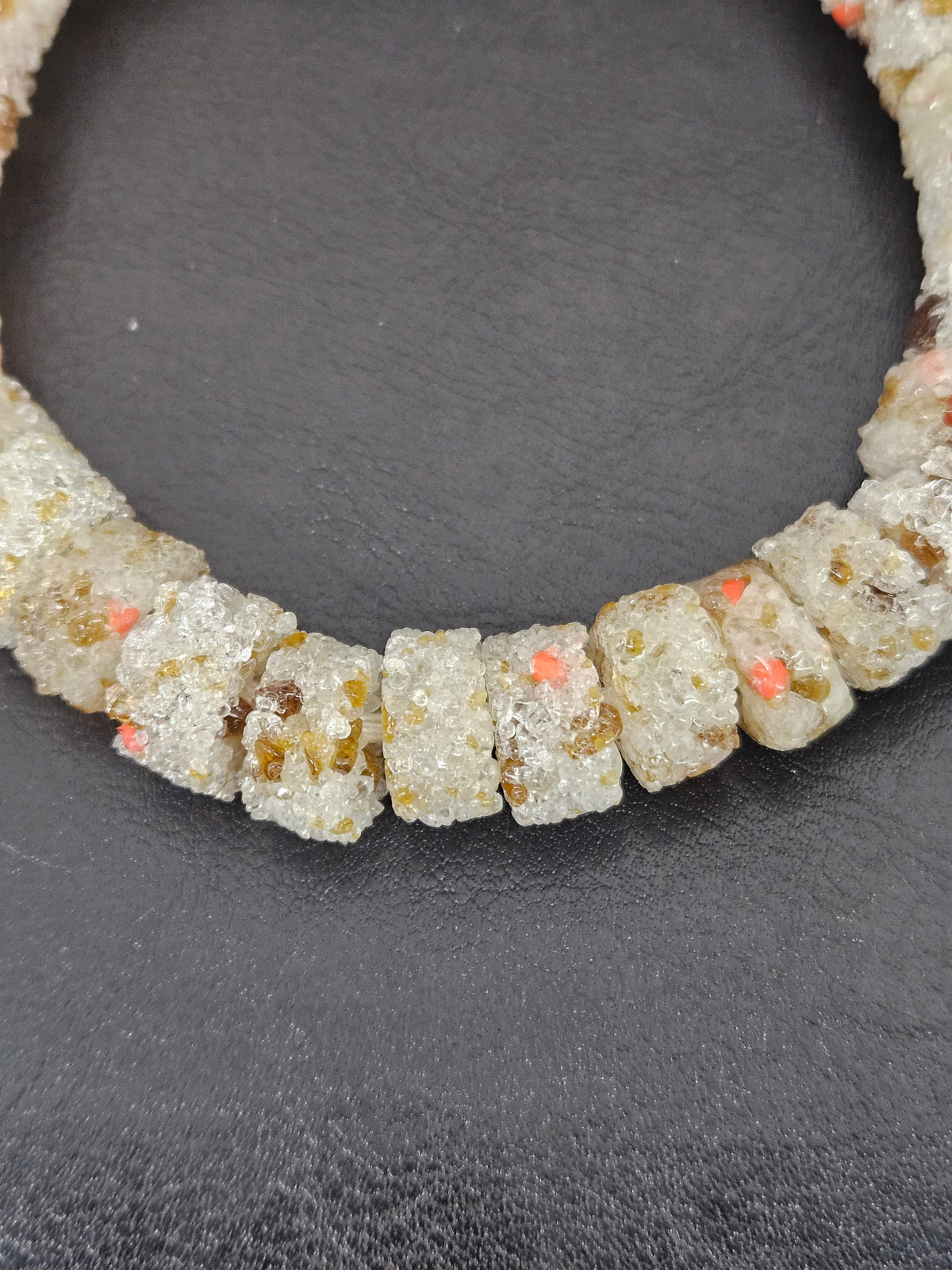 Ivory Confetti Krobo Sugar Glass Rondelle Beads | Handcrafted Recycled Glass Beads from Ghana | Approx. 32 Beads Per Strand