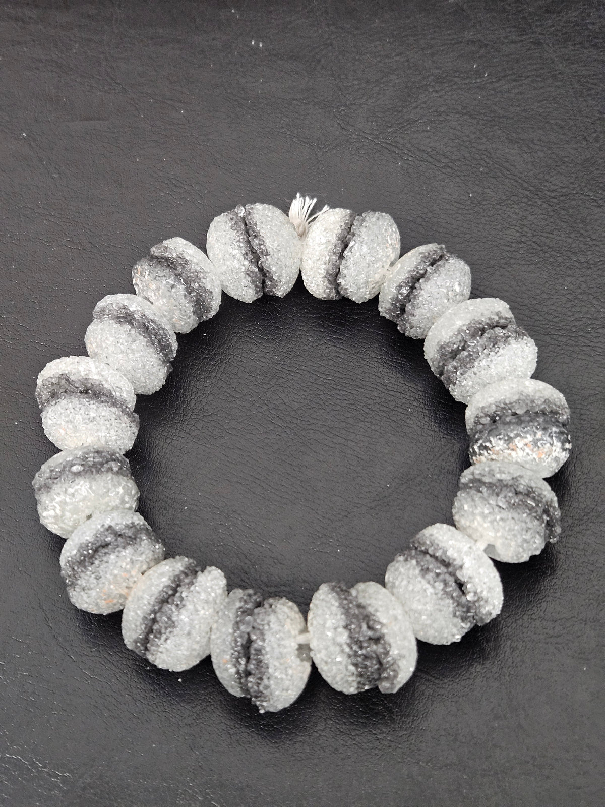 Black & White Krobo Sugar Glass Rondelle Beads | Handcrafted Recycled Glass Beads from Ghana | Approx. 30 Beads Per Strand