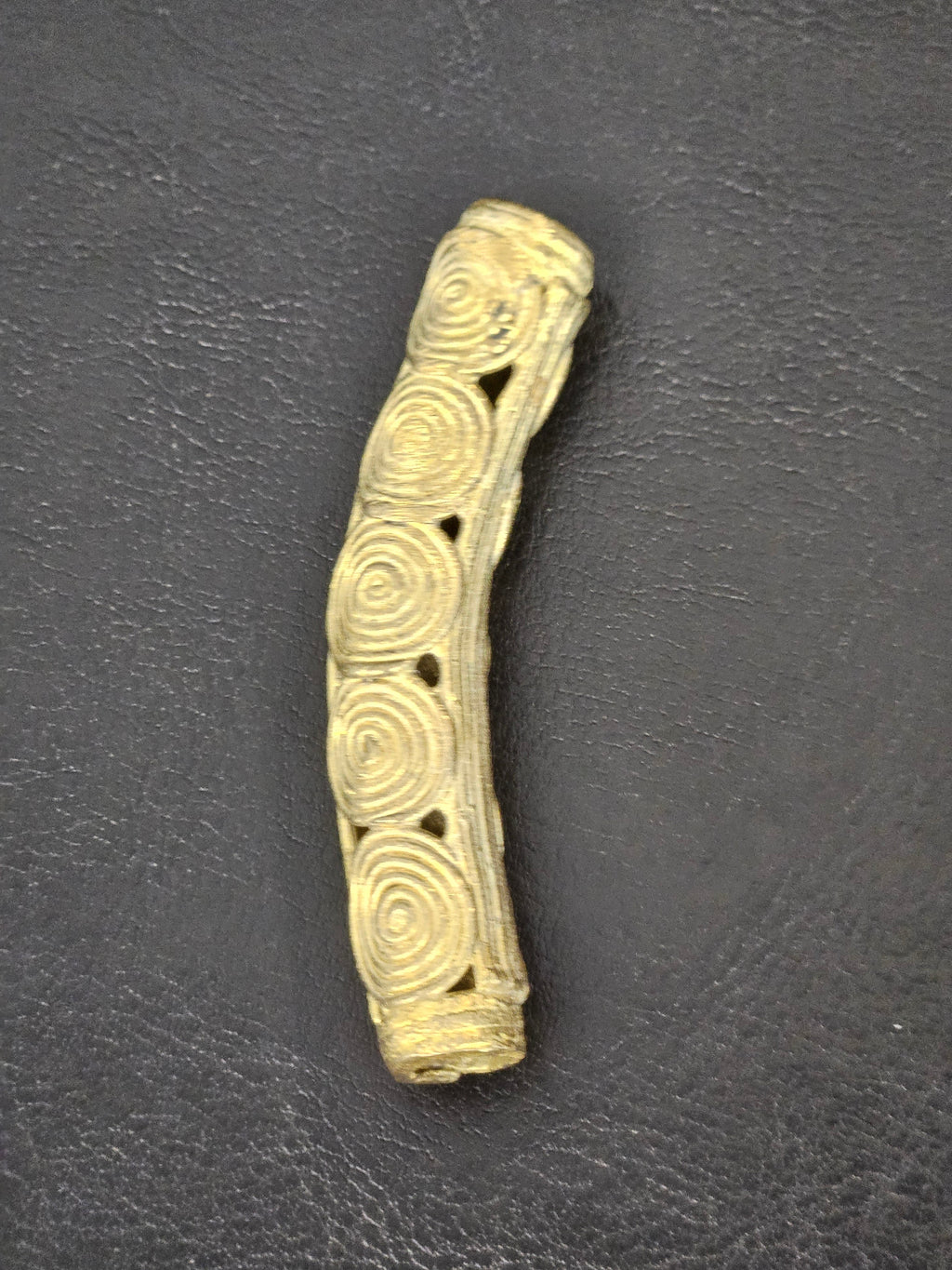 Handcrafted Ashanti Brass Curved Spiral Component Bead | Large Hole African Brass Focal Bead | Ghana Bracelet & Leather Jewelry Component 60mm