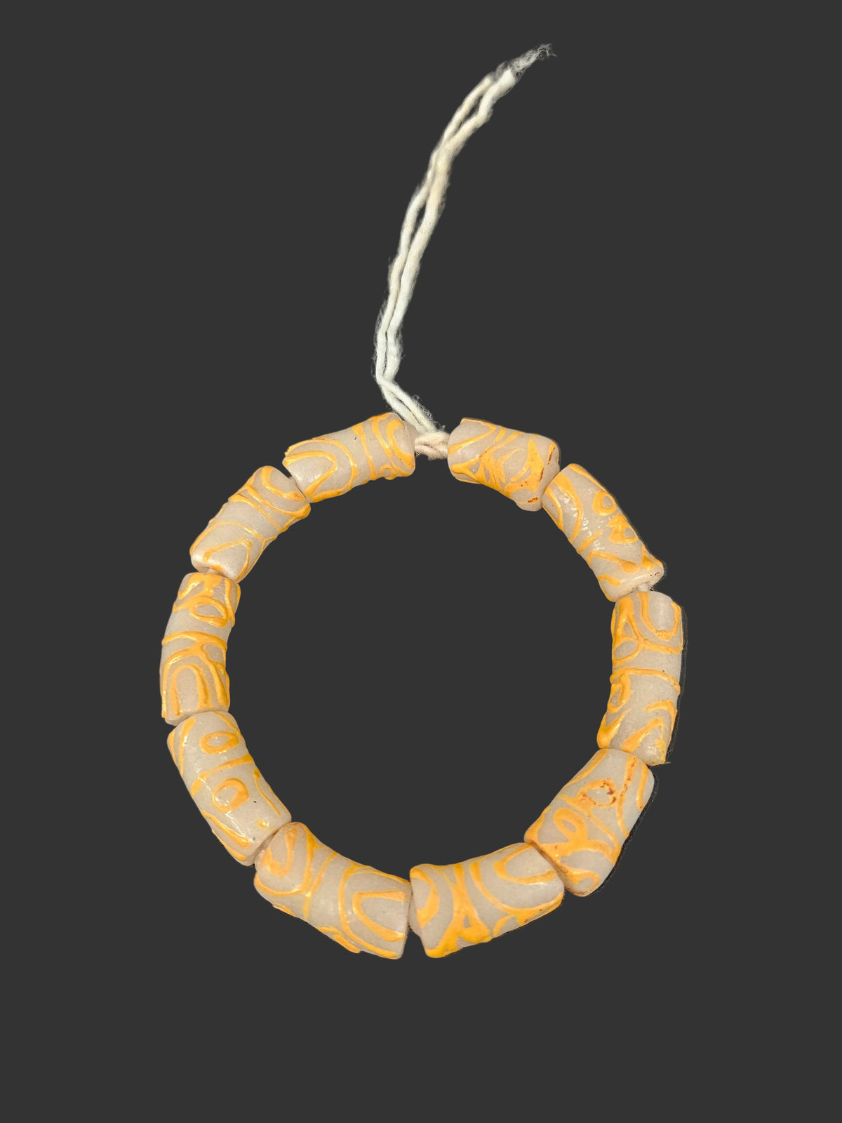 African Glass Beads – Painted Krobo Long Tubes, Frosty White & Gold Beads