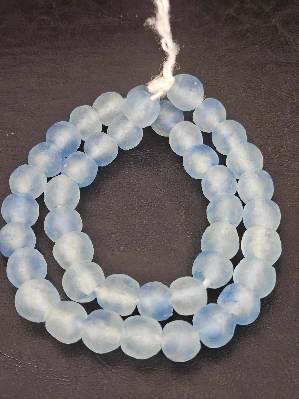 Authentic African Beads from Ghana | Chunky Ice Blue Translucent Recycled Glass Beads | Handmade Krobo Beads 12–14mm