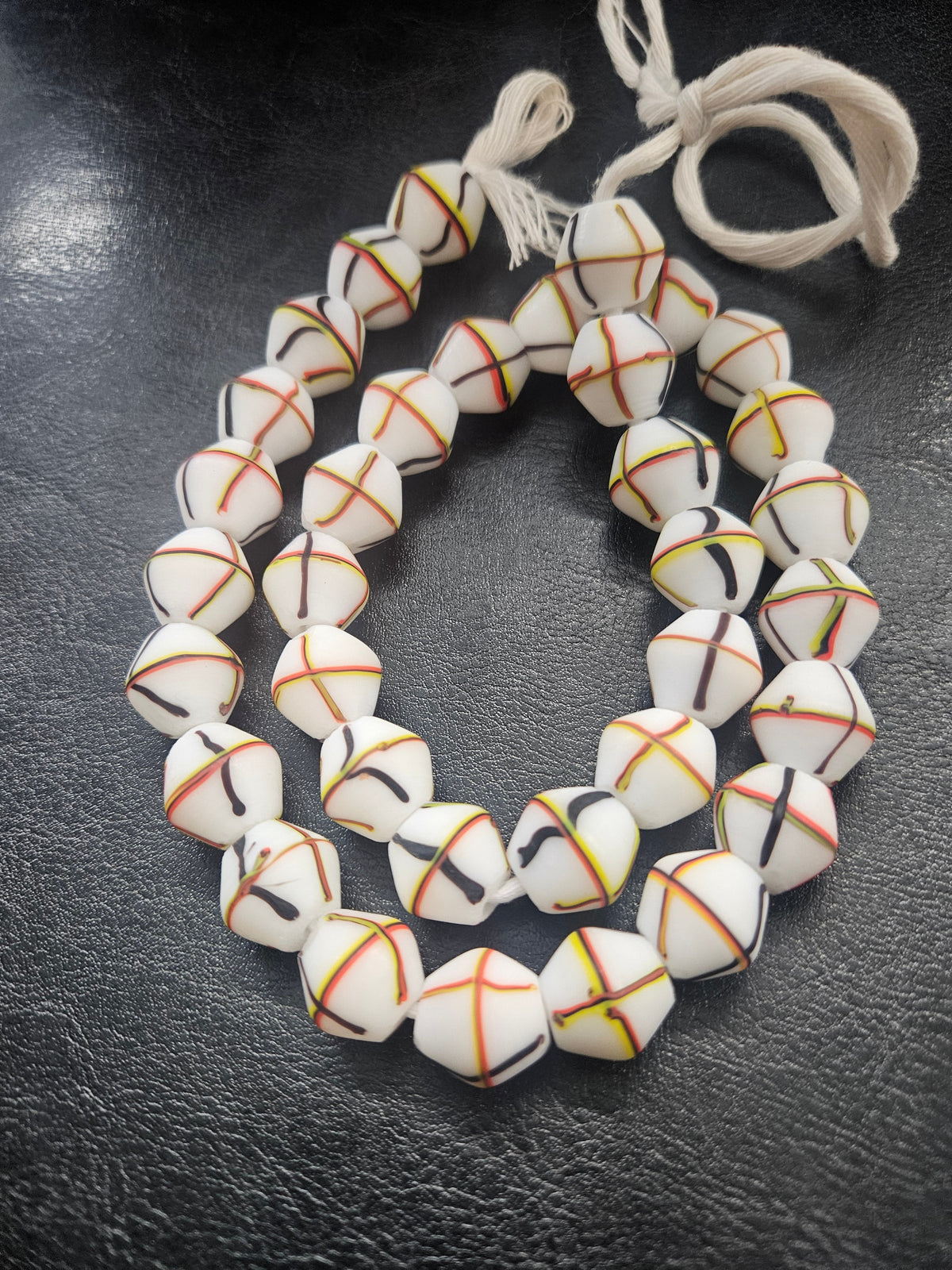 Designer White Multicolor Trade Beads – Graphic Stripe Pattern
African Trade Beads –