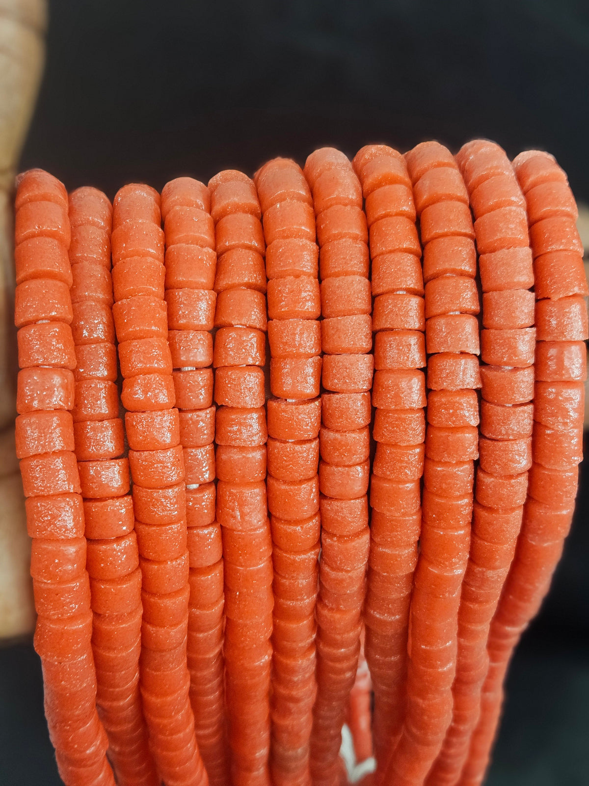 Golden Ochre Small Cube Tube Krobo Powdered Glass Beads | Ghana Recycled Glass | 77–78 Beads