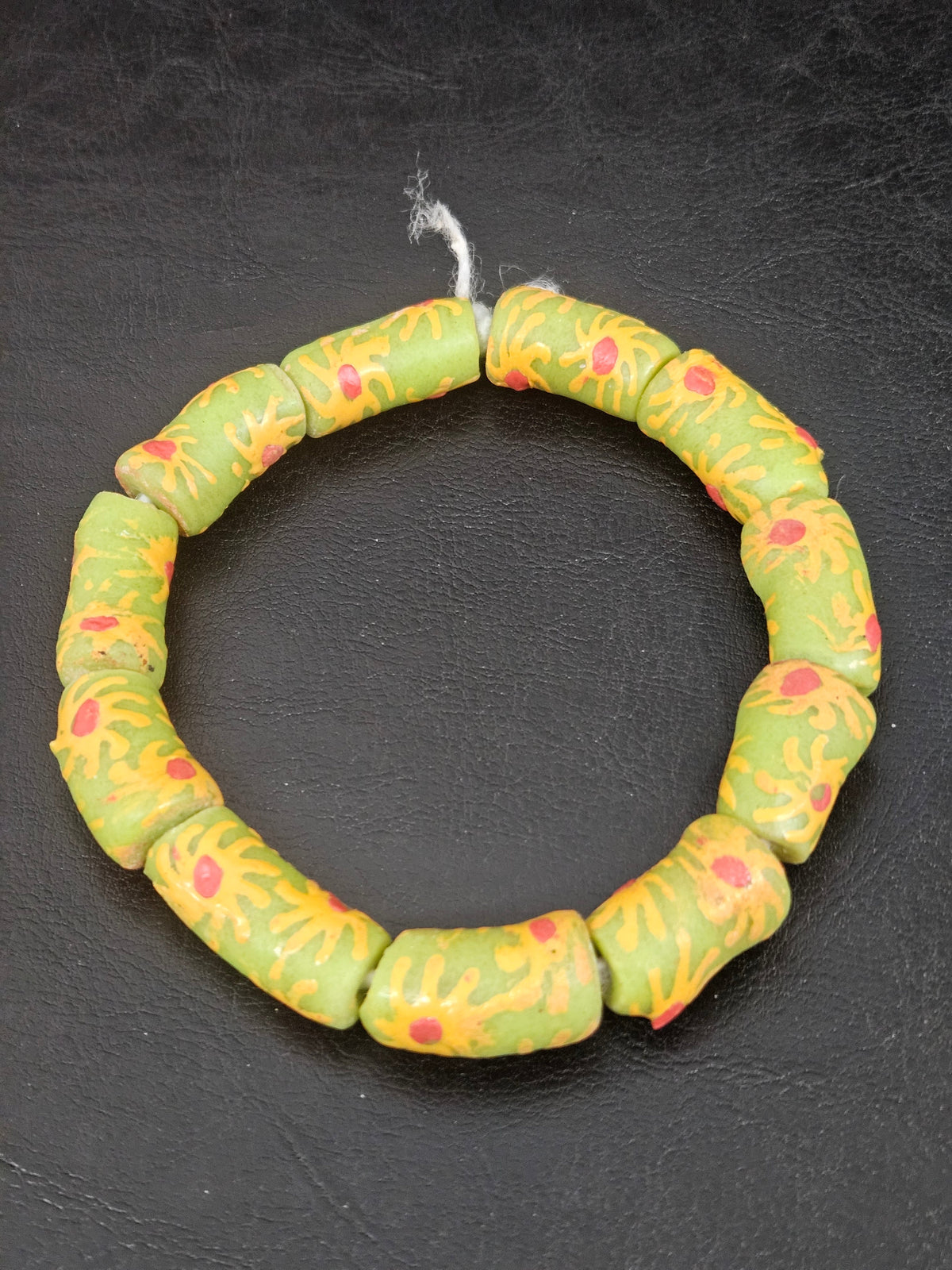 Painted Krobo Glass Tube Beads | Sage Green Recycled Glass Tube Beads | Handmade in Ghana | 13–14×26–30mm
