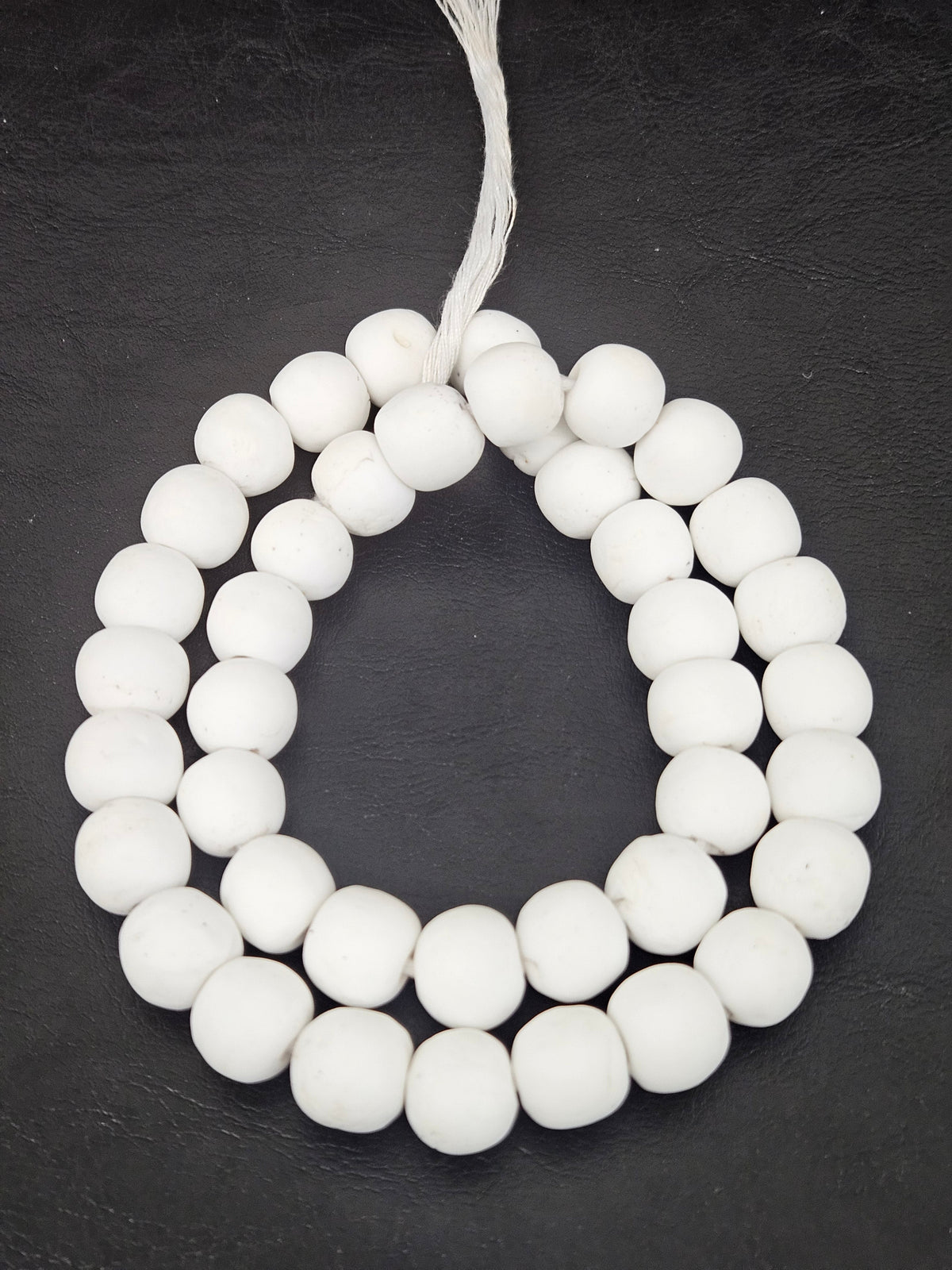 White Krobo Powdered Glass Round Beads | 13–14mm | Ghana | Approx. 40–41 Beads