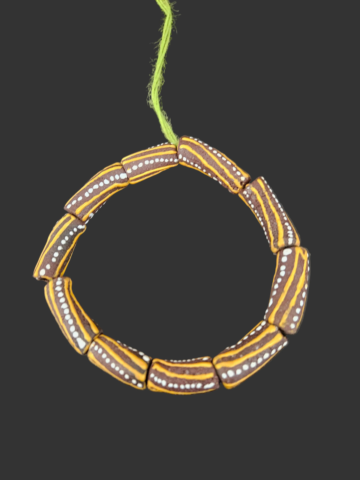 African Glass Beads – Painted Krobo Long Tubes, Brown & Gold