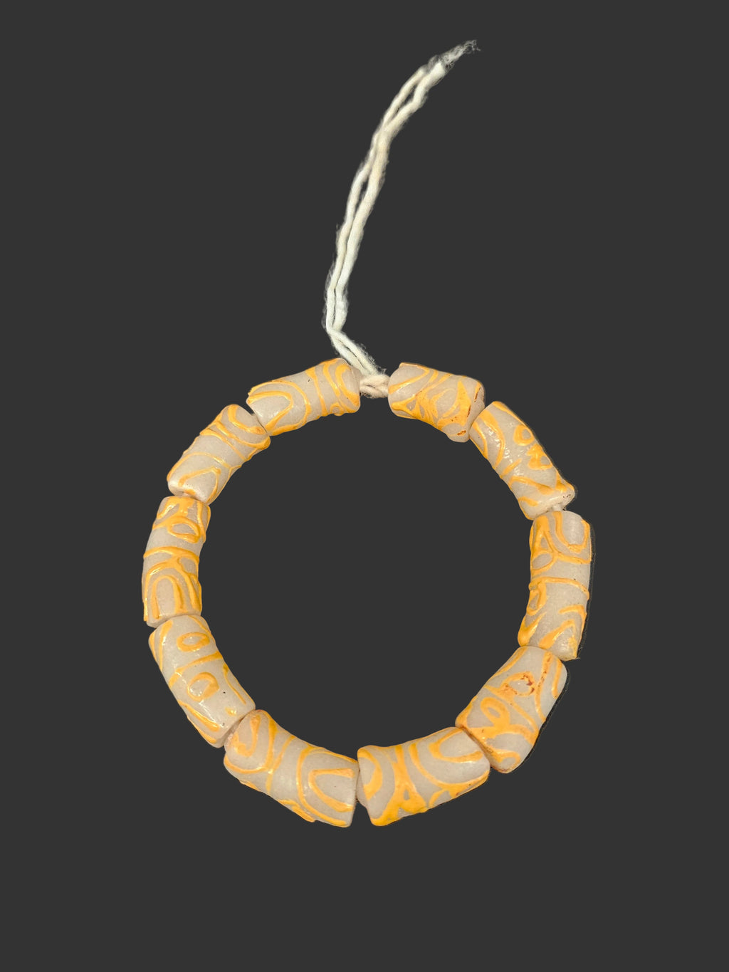 African Glass Beads – Painted Krobo Long Tubes, Frosty White & Gold Beads