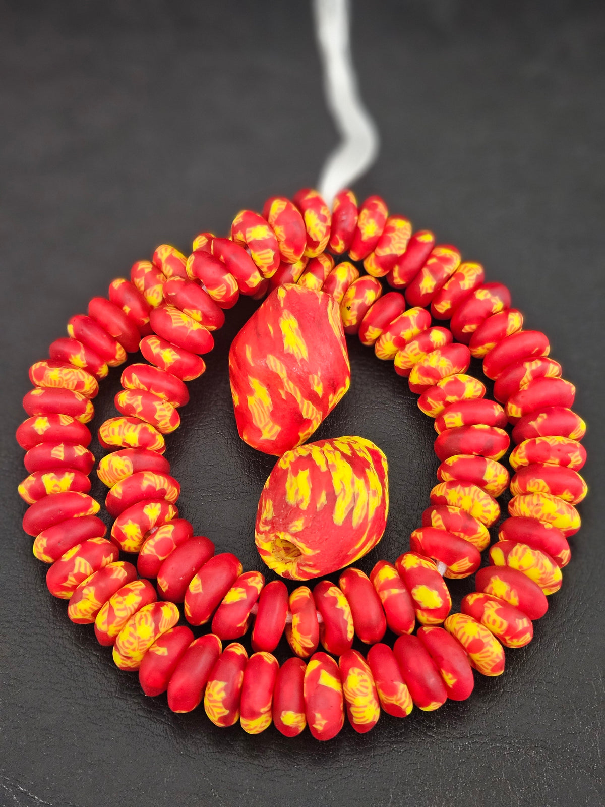 Red & Yellow African Glass Beads Bundle – Krobo Rondelles + Bicone Focals