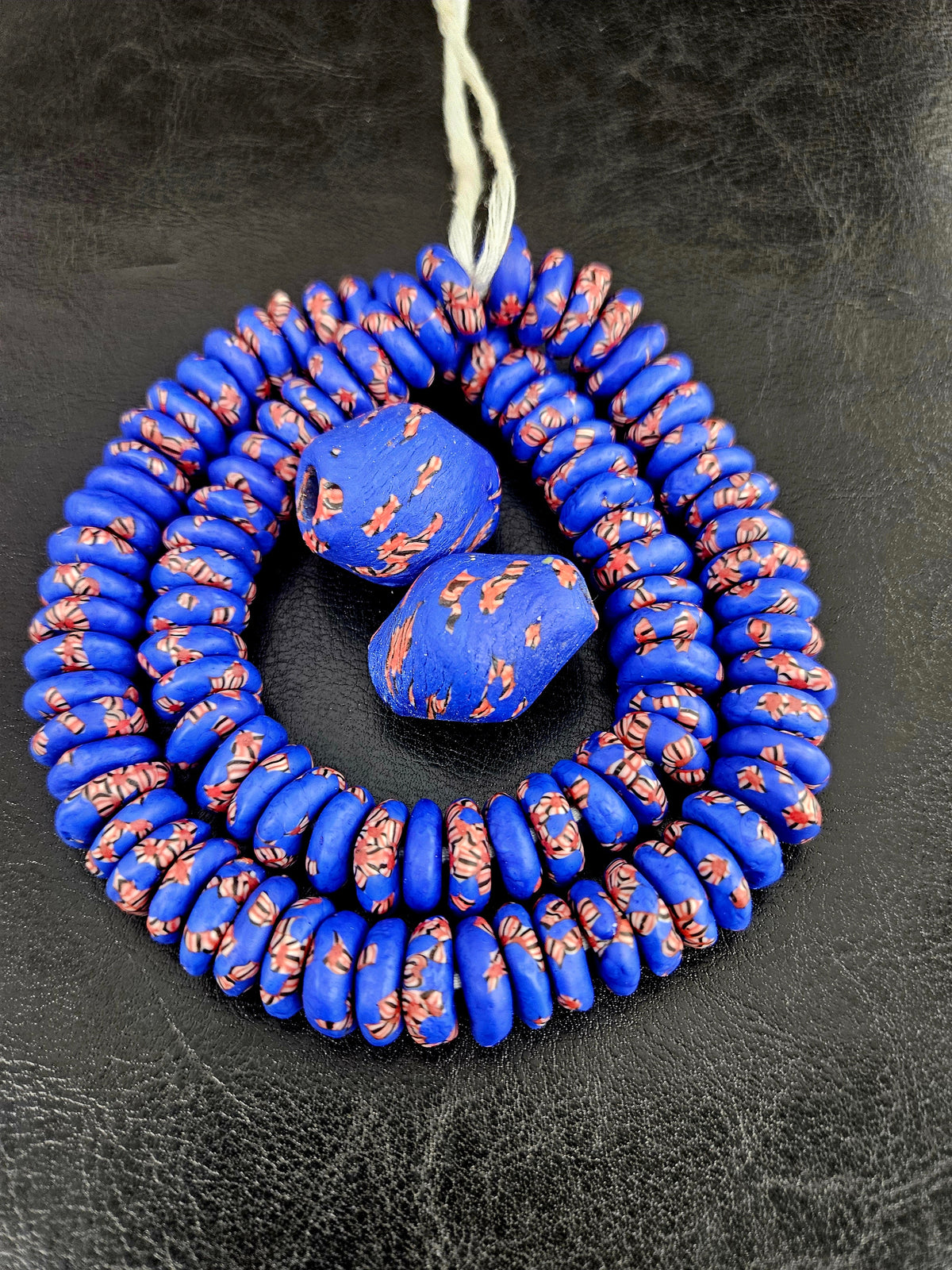 African Glass Bead Bundle – Cobalt Blue Krobo Rondelles + Focal Beads