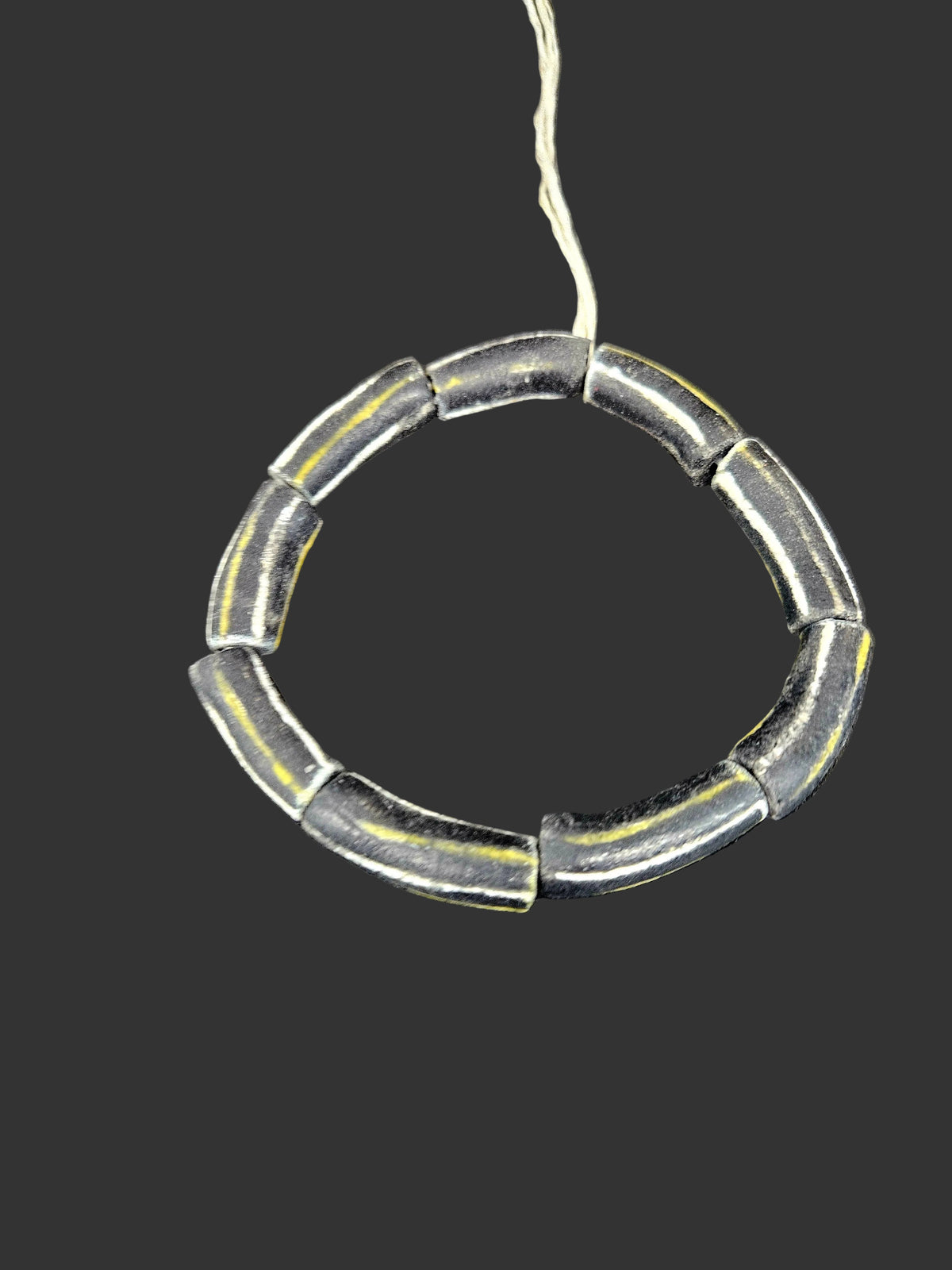 African Glass Beads – Painted Krobo Long Tubes, Black & Gold Beads