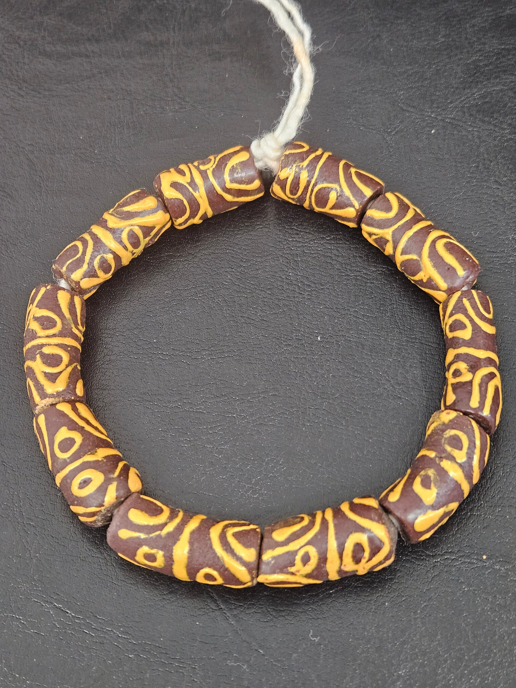 Krobo Painted Glass Tube Beads, Espresso Brown & Golden Ochre, Handmade Recycled Glass Beads from Ghana