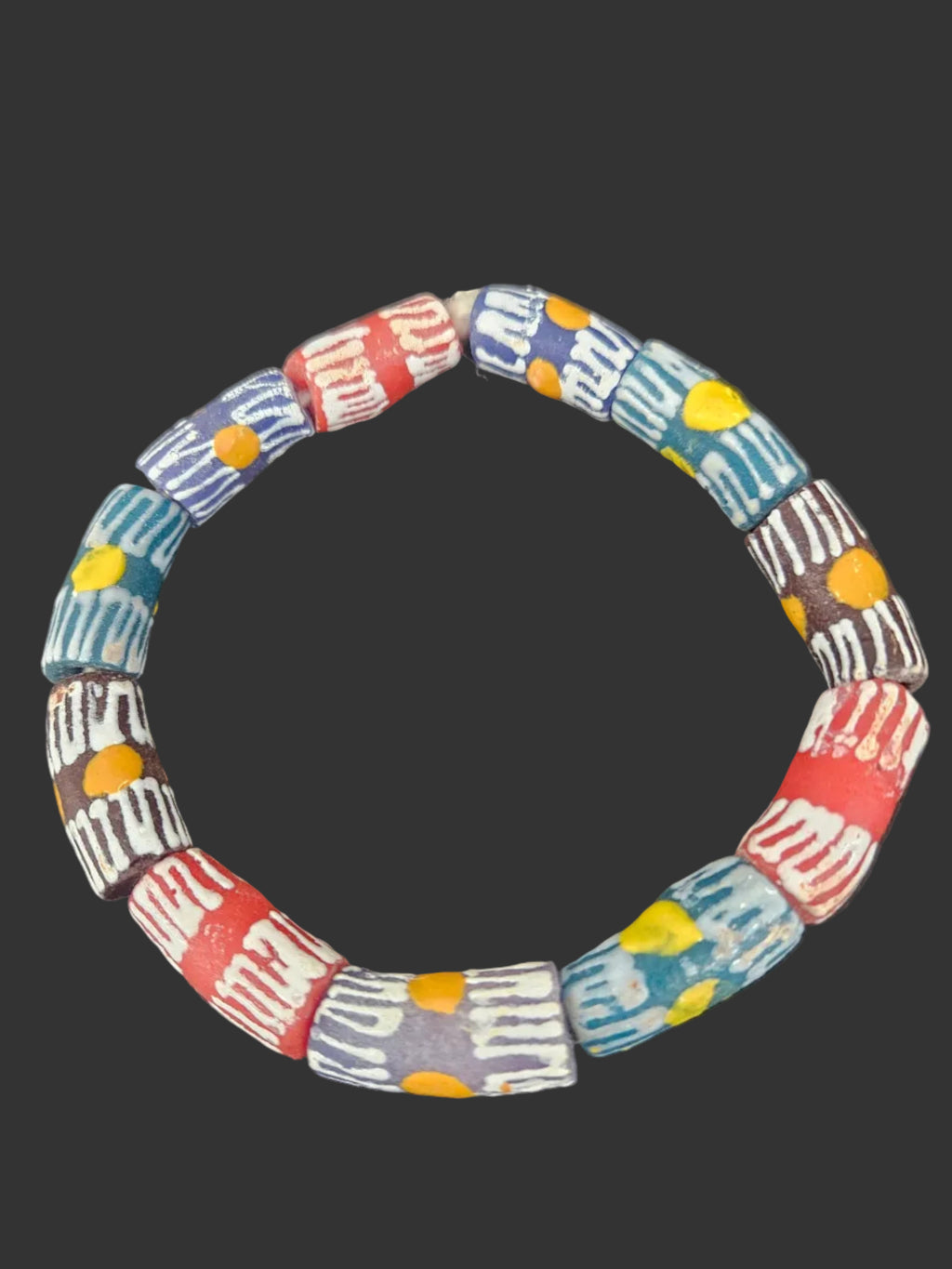 African Glass Beads – Painted Krobo Long Tubes, Multicolor Krobo Beads