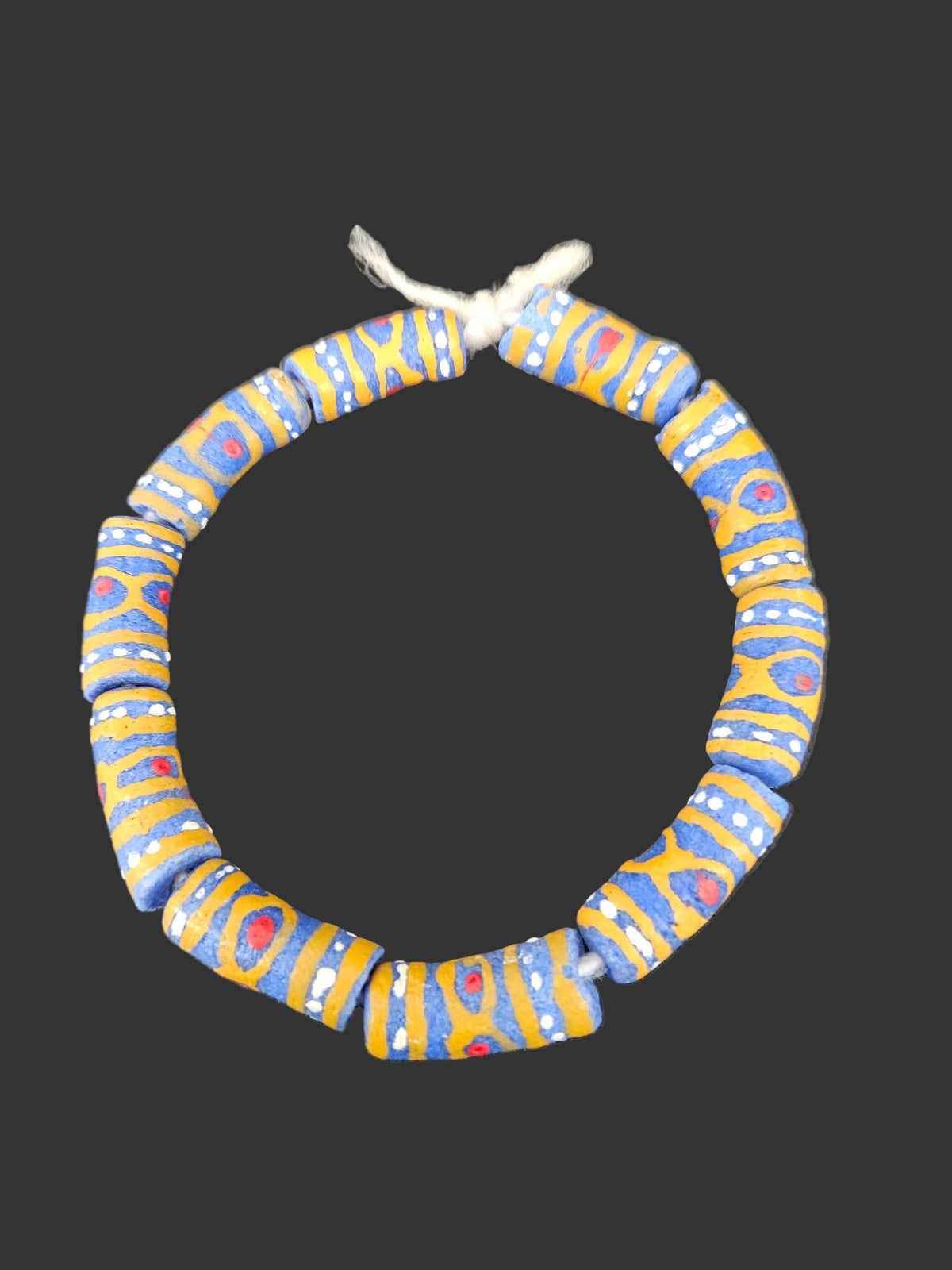 African Glass Beads – Painted Krobo Long Tubes, Blue & Gold