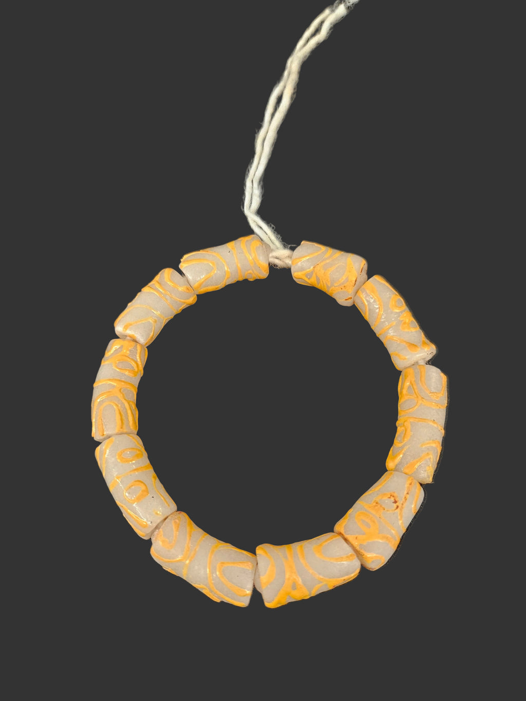 African Glass Beads – Painted Krobo Long Tubes, Frosty White & Gold Beads