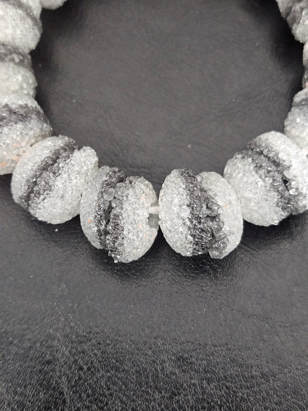 Black & White Krobo Sugar Glass Rondelle Beads | Handcrafted Recycled Glass Beads from Ghana | Approx. 30 Beads Per Strand