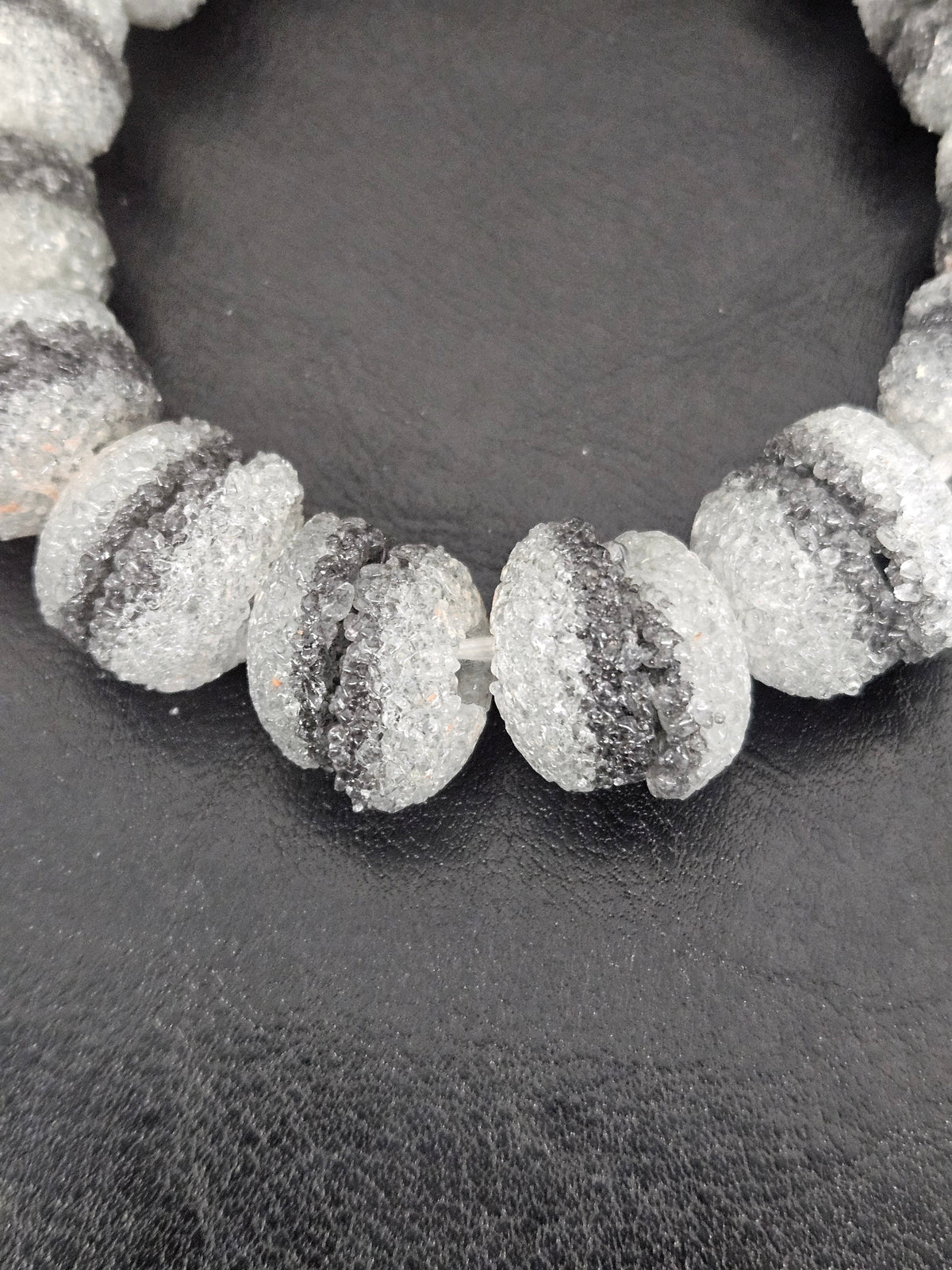 Black & White Krobo Sugar Glass Rondelle Beads | Handcrafted Recycled Glass Beads from Ghana | Approx. 30 Beads Per Strand