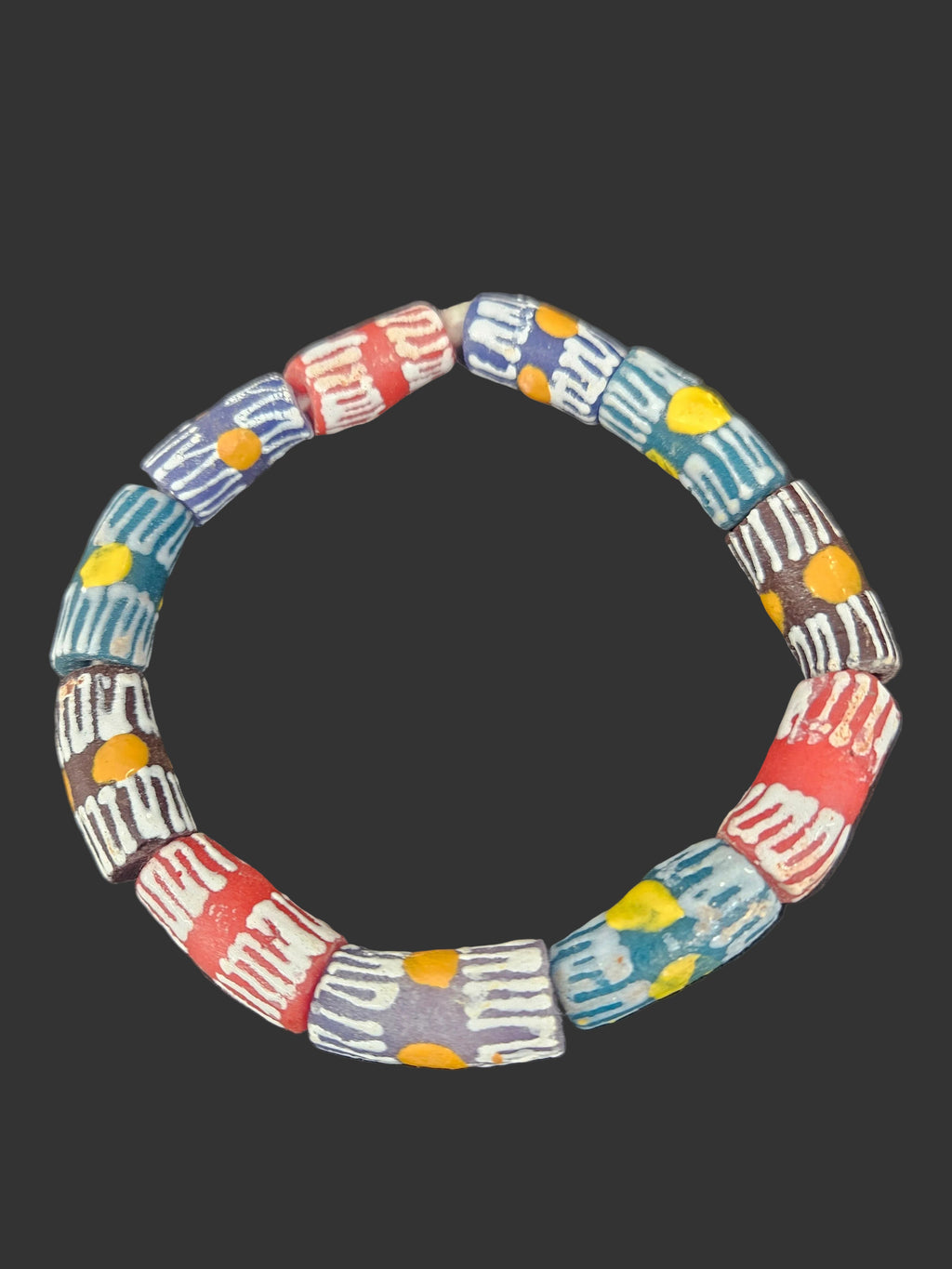 African Glass Beads – Painted Krobo Long Tubes, Multicolor Krobo Beads