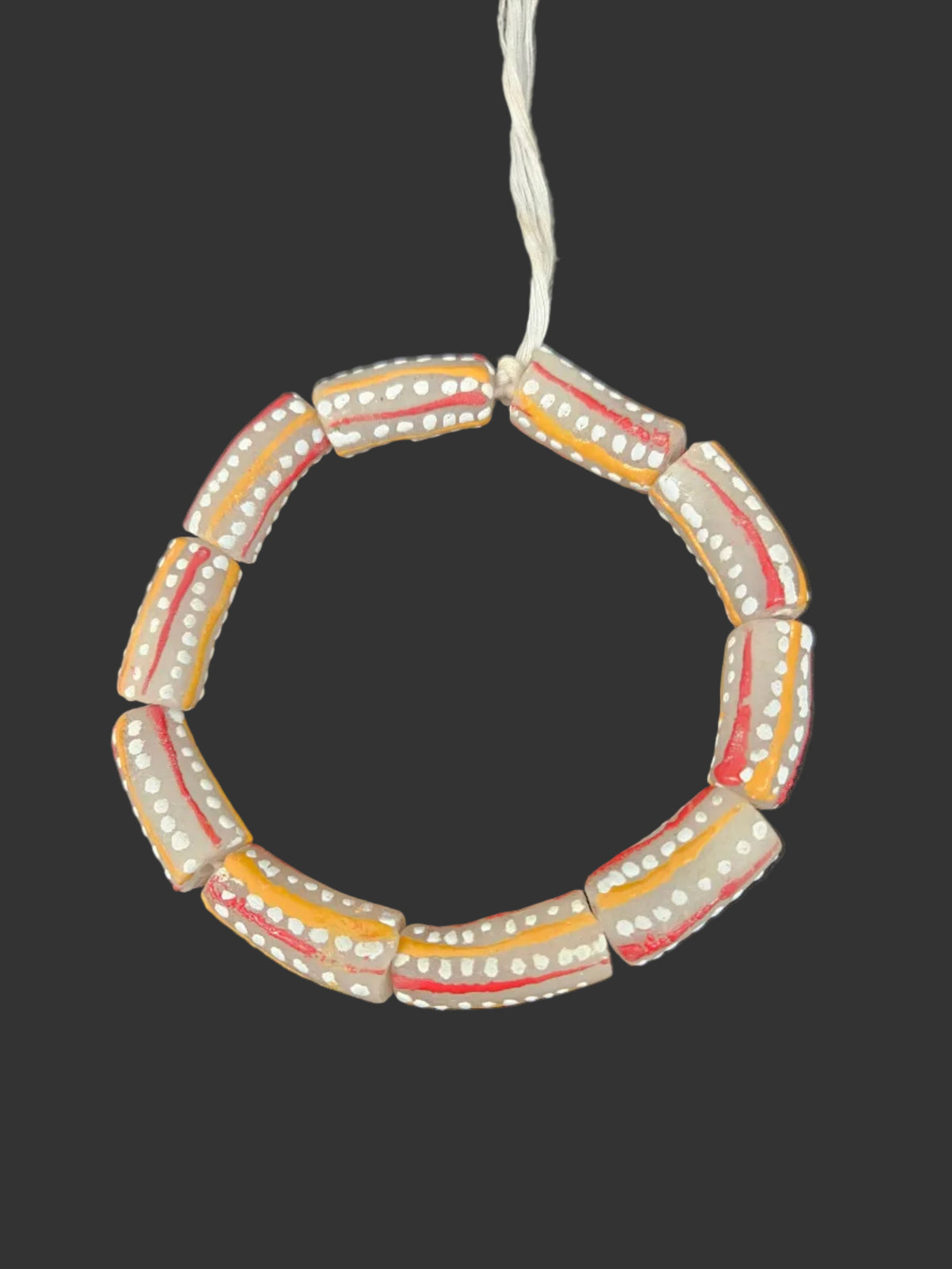 African Glass Beads – Painted Krobo Long Tubes, Gray & Coral Krobo Beads