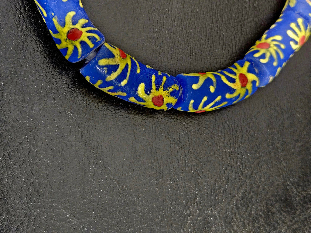 Painted Krobo Glass Tube Beads | Royal Blue Recycled Glass Tube Beads | Handmade in Ghana | 13–14×26–30mm