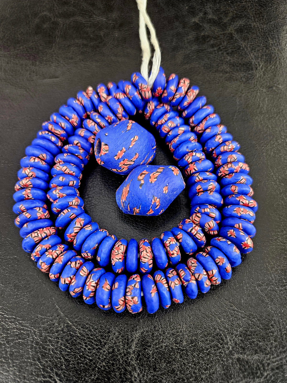 African Glass Bead Bundle – Cobalt Blue Krobo Rondelles + Focal Beads