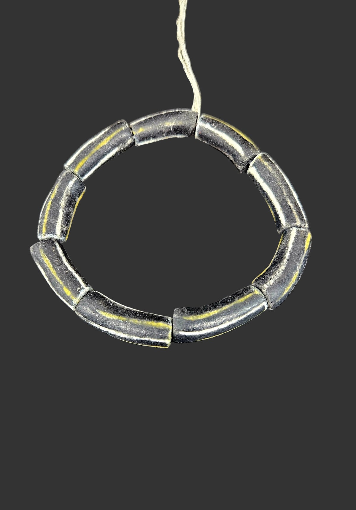 African Glass Beads – Painted Krobo Long Tubes, Black & Gold Beads