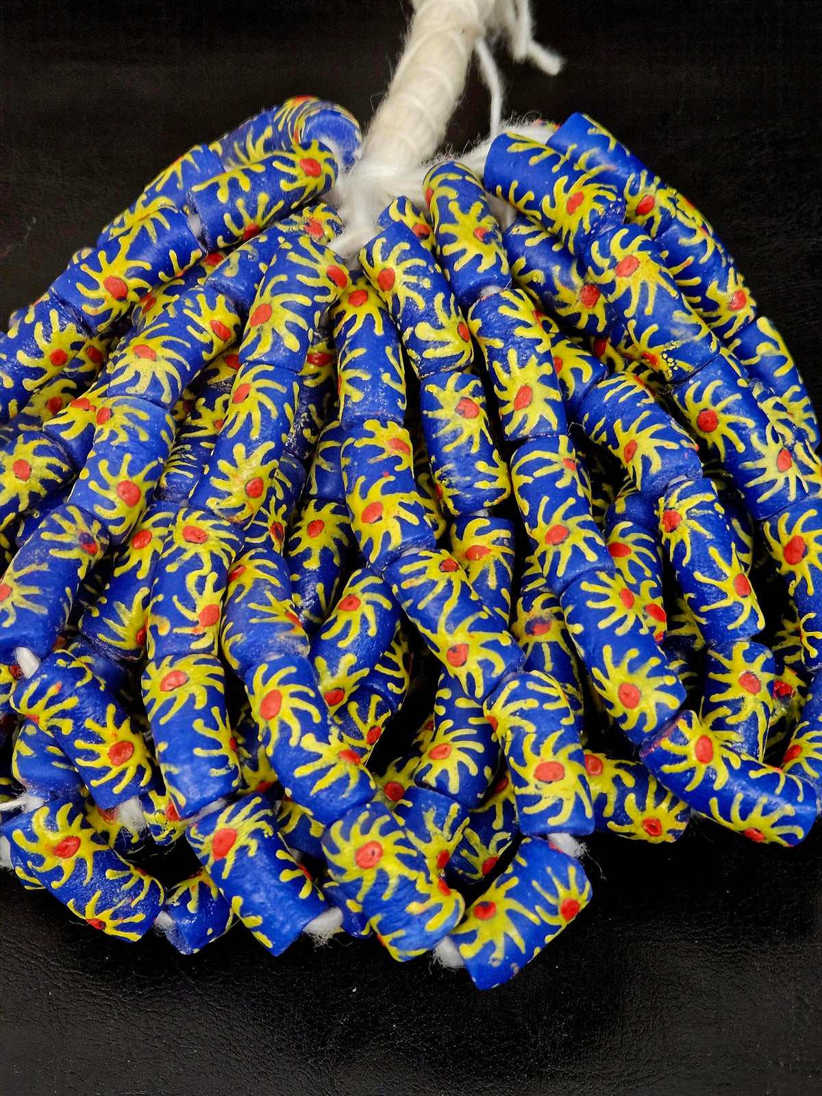 Royal Cobalt Blue Painted Krobo Glass Tube Beads | Handmade Recycled Glass Beads from Ghana