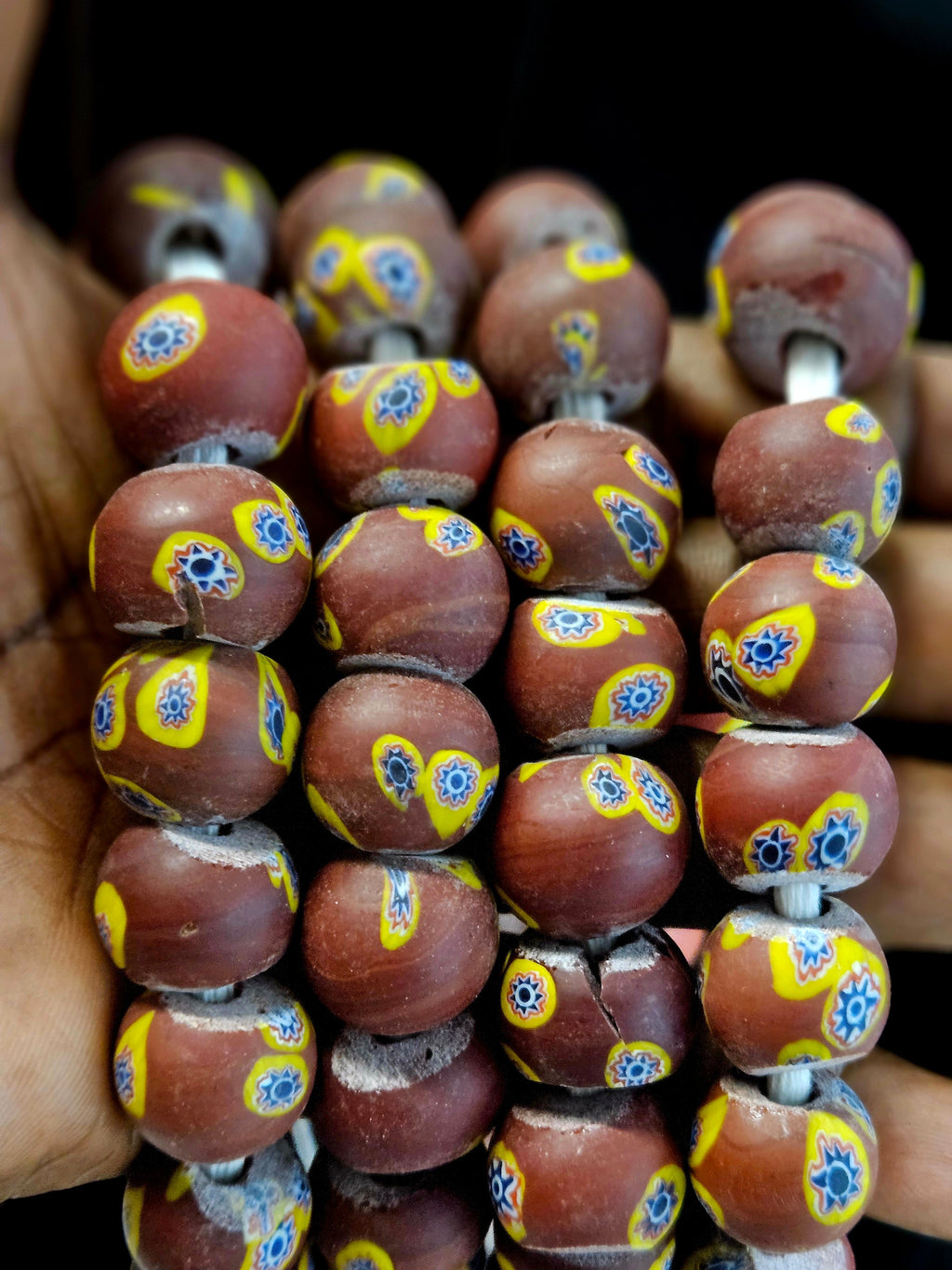 Chocolate Brown Eye Motif African Trade Beads Sourced in Ghana | Large-Hole Recycled Glass Trade Beads | 15–16mm Designer & Collector Strand