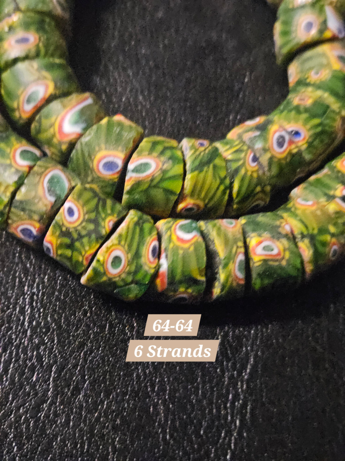 Green Eye Trade Beads – Multicolor Pattern 8–10 × 14–15mm